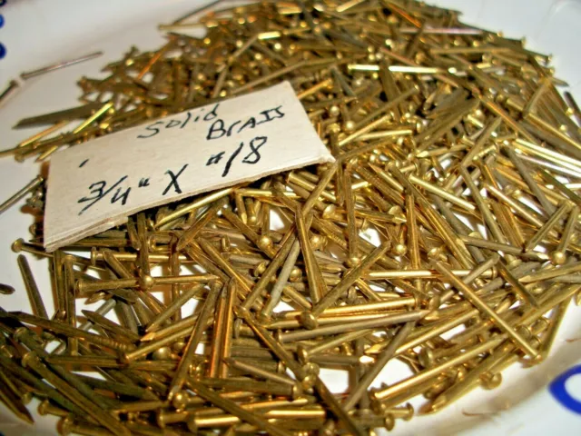 150 - Vintage 3/4" X #18, Solid Brass Brad Nails, Escutcheon Pins, Rounded Head
