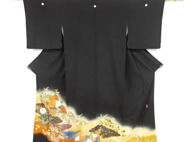 81387# Japanese Kimono / Antique Tomesode / Embroidery / Kiku / Artist Work