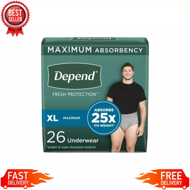 Depend Fresh Protection Adult Incontinence Underwear for Men, Maximum, XL, 26Ct