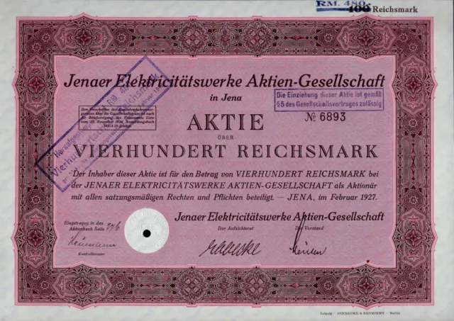 Jenaer Elektricitätswerke AG, 1927 (400/480RM)