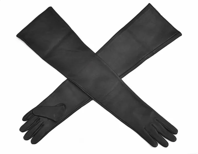 Leather Sheepskin Opera Length Party Plain Evening Elbow Women's Gloves