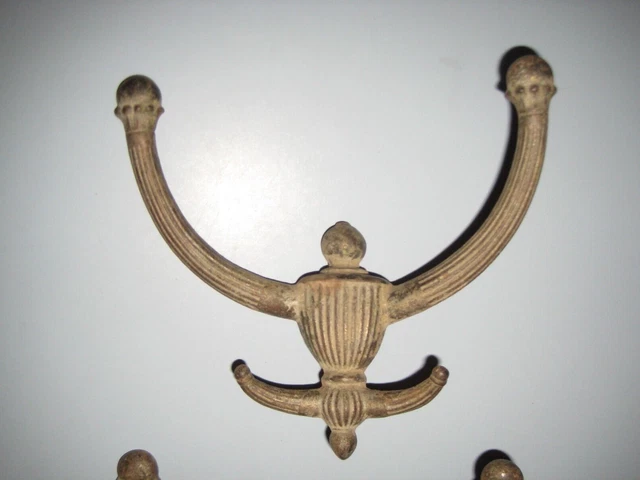 Set of 4 Victorian Cast Iron Double Hall Tree Coat & Hat Hooks 5