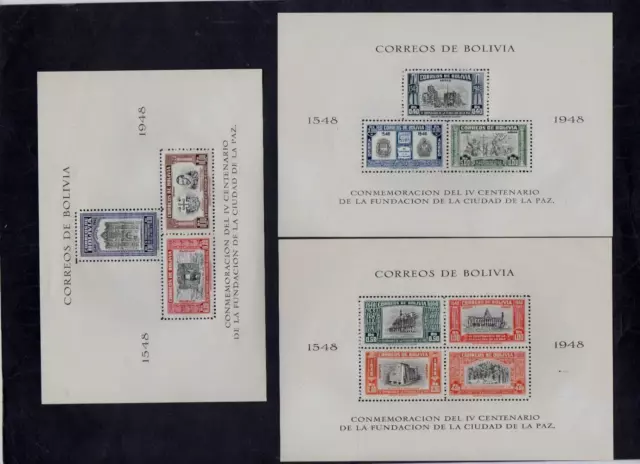 BOLIVIA 1951 FUNDACIÓN DE LA PAZ 3x DIFFT AIR MINI HOJAS COMO EN FOTOS MNH SGMS530a