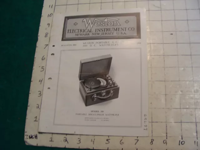 orig. 1915 WESTON Electric inst. co bulletin: PORTABLE A.C. and D.C. WATTMETERS