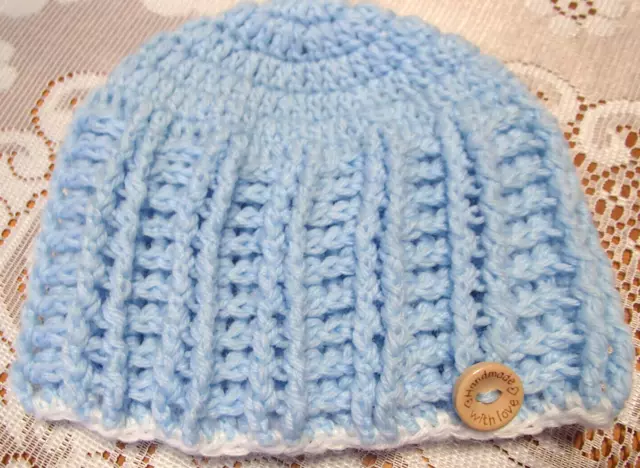 Handmade crochet Baby hat in blue Patons Baby 4ply yarn