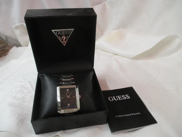 VINTAGE GUESS STEEL Men s Wrist Watch G10150G Diamond Chip water resistant MIB 119.99 PicClick
