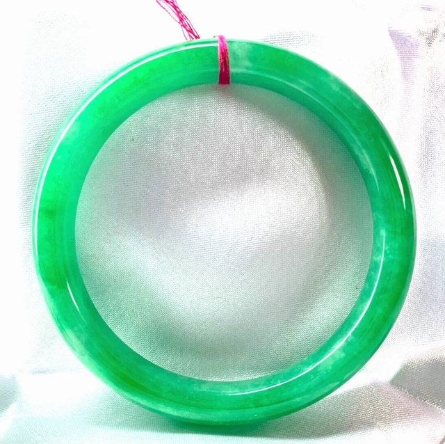 Bracelet Jonc Ancien En Jade Vert épinard Marbré - XIXe Siècle - Section Ronde - Bel état