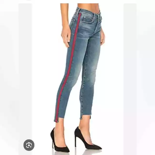 Current/Elliott The Highwaist Stiletto Jeans in Powell Red Stripe Raw Hem 26