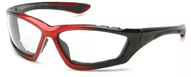 Pyramex Accurist Safety Glasses Black/Red Frame Foam Padding Clear Anti-Fog Lens