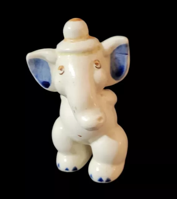 Vintage Elephant Figurine Shawnee? Standing Ceramic Cream Blue