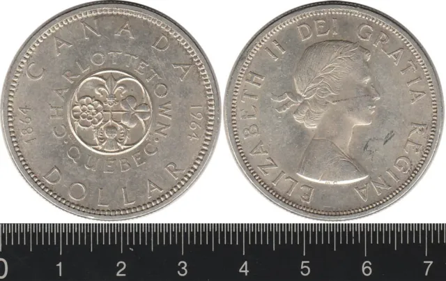 Canada: 1964 One Dollar QEII Charlottetown & Quebec silver $1
