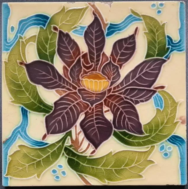 Art Nouveau Fireplace Majolica Tile Floral Design Minton AE1 Art Nouveau Fireplace Majolica Tile Floral Design Minton AE1