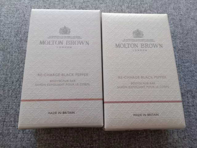 Molton Brown BNIB x2 Re-Charge Black Pepper Bodyscrub Bars 250g Each