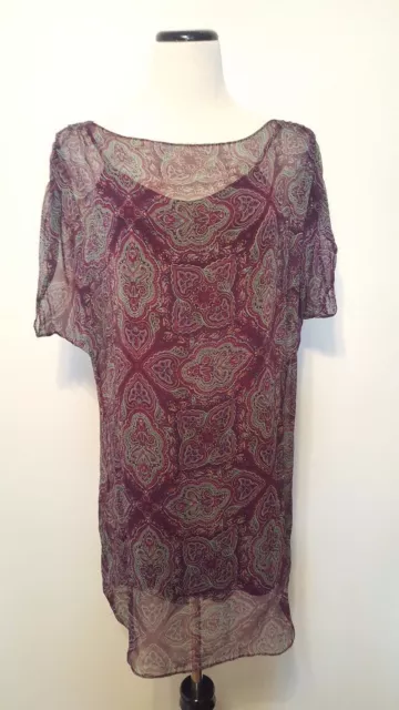 Ella Moss Silk Chiffon Swim Cover Up Dress Purple With Green Blue Designs Sz S