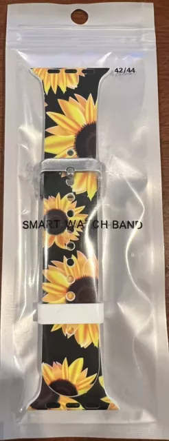 Smart Watch Band 42/44 Black with Sunflowers