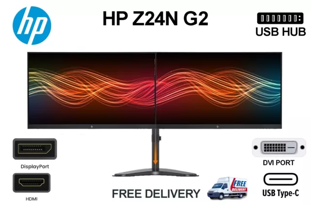 DUAL HP Z24N G2  Monitor Bundle 48" 2 x 24" 1920 x 1200 HDMI , DP , USB-C , DVI
