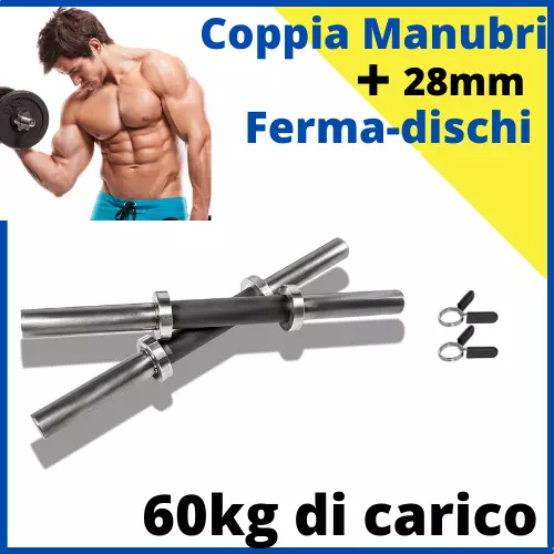 Coppia manubri per palestra in acciaio 28mm 2kg fermadischi pesi tenuta MASSIMA