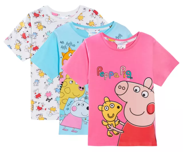 Girls 3 Pack Peppa Pig T-Shirts Kids Peppa Dress Up Tops Girls Summer Tees Gift