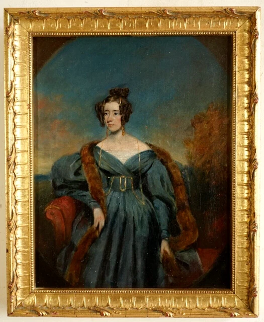 C1820 REGENCY PORTRAIT OF YOUNG LADY WEARING BLUE DRESS ANTIQUE OIL ...