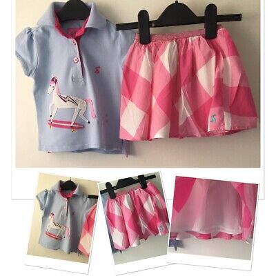 Joules Baby Girls Summer Unicorn Polo Top & Pretty Lined Skirt Outfit 24 Months