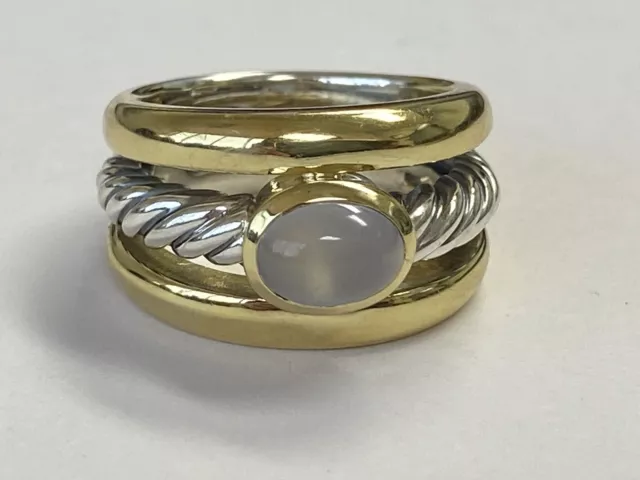 David Yurman 18K Yellow Gold Sterling Silver Chalcedony Cocktail Ring Size 6.5
