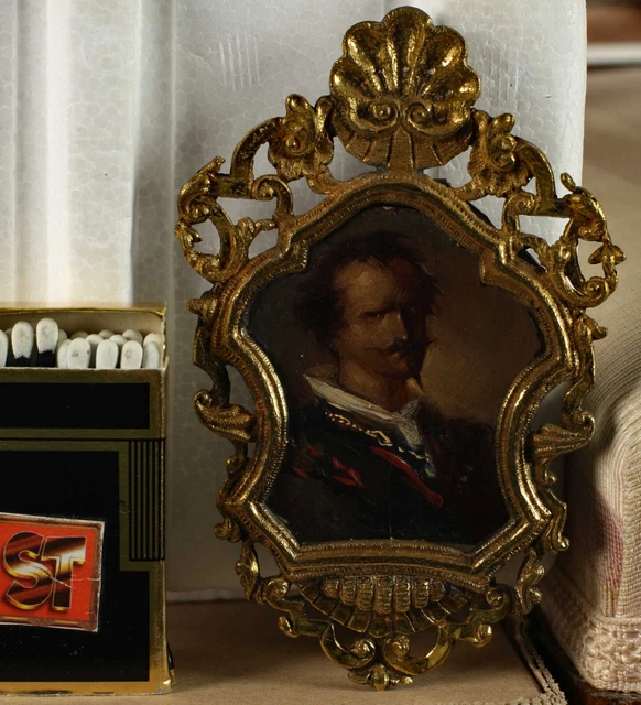 Pintura Al Óleo Antiguo Miniatura Retrato Noble Lara Señor Byron Contraparte