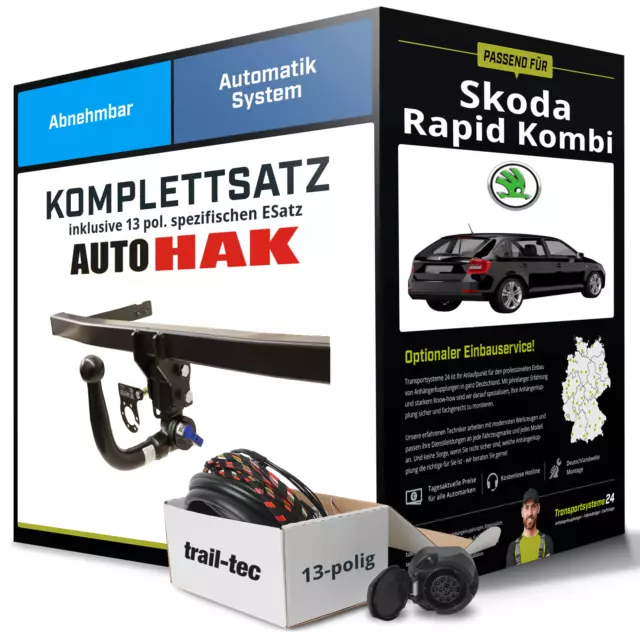 Für SKODA Rapid Kombi NH1,NH3 Anhängerkupplung abnehmbar +eSatz 13pol 12- Kit