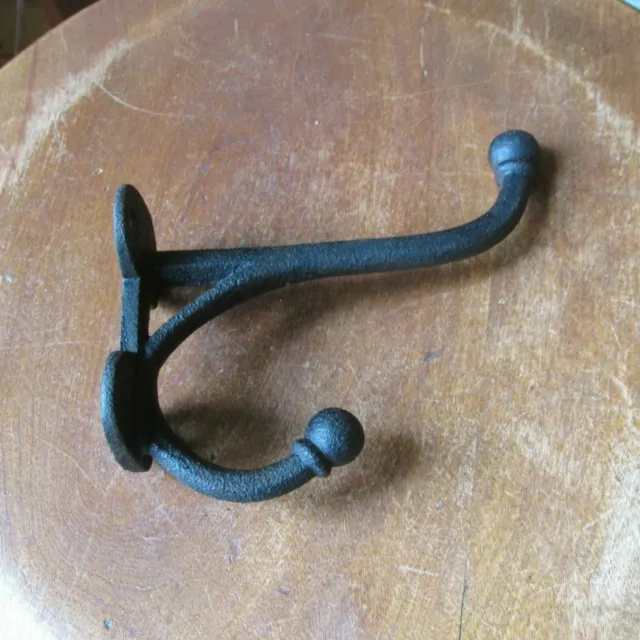 Vintage Thick Cast Iron Tack, Barn, or Coat Hook with Ball Finials, 6 Inch