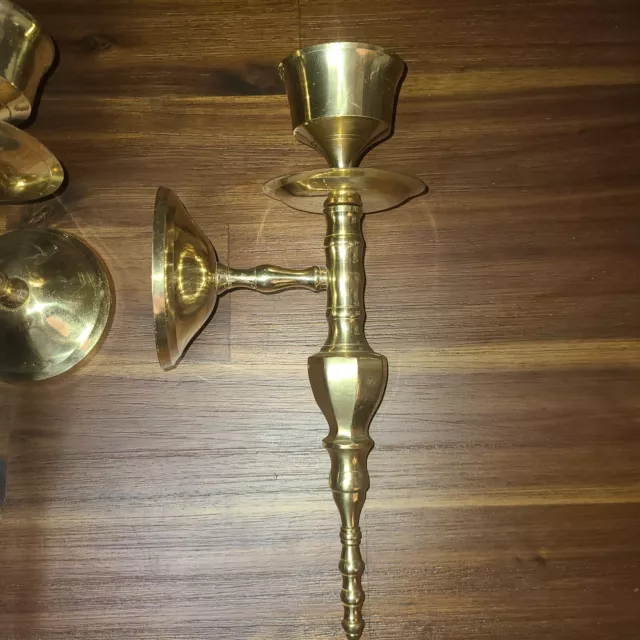 Vintage  Solid Brass Wall Sconces Polished Heavy Matching Pair 2