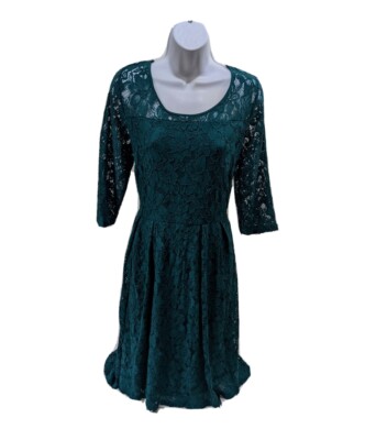 NWT Lane Bryant Lace Dress Womens 16 Green Long Sleeve Fit Flare Christmas Dress