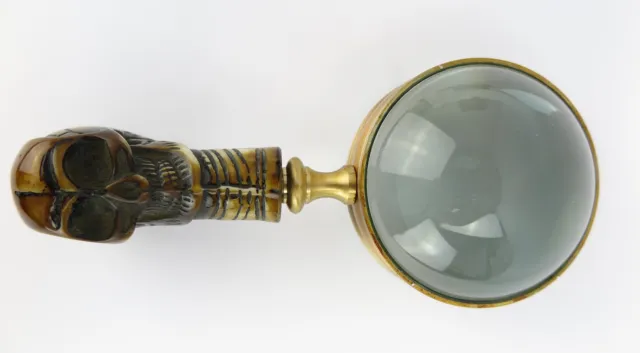 Loupe Laiton Antique Tête de Mort Crâne Art Nouveau Gründerzeit Squelette 2