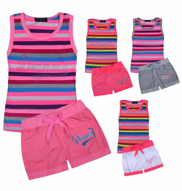 Girls Summer Set Kids Vest Top And Shorts Outfit Age 2 3 4 5 6 7 8 9 10 11 12 Yr