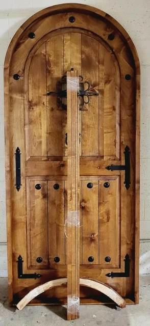 Alder 2" lumber arched door solid wood story book castle winery hardware Prehung 4