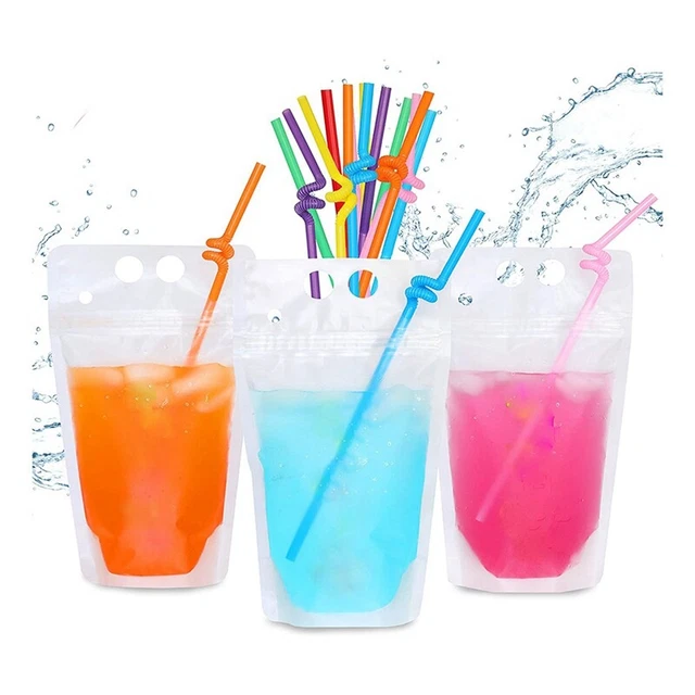 100 pz sacchetti per bevande 16 oz per adulti - sacchetti per bevande con cannucce X100 - Res J9R1