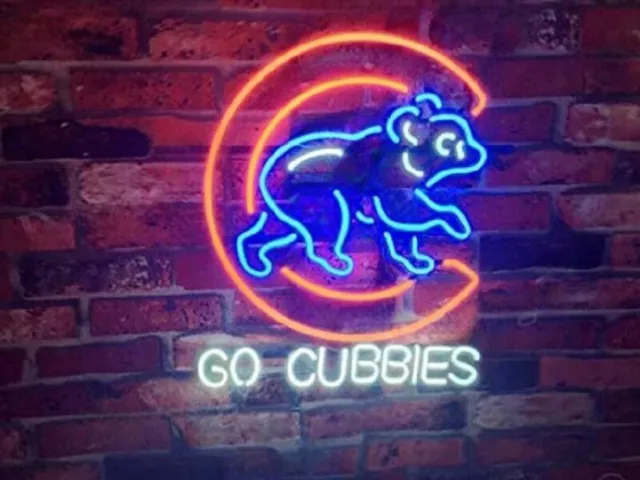 Neon Light Sign 32"x24" Chicago Cubs Go Cubbies Beer Bar Artwork Decor Lamp