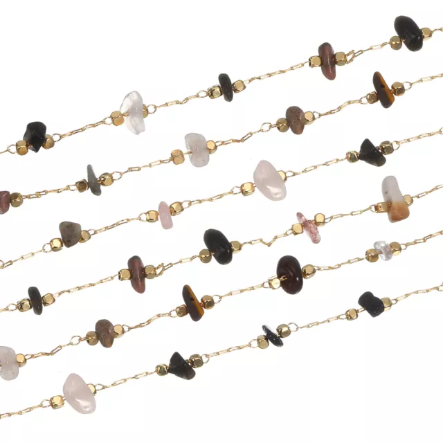 1Pcs 1 Yards Crystal Gemstone Brass Chain Necklace Chains Bulk (Rainbow, Gold)