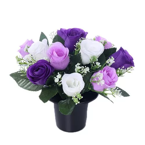 Mothers Day Artificial flower arrangement in grave memorial pot Purple/Lilac 006