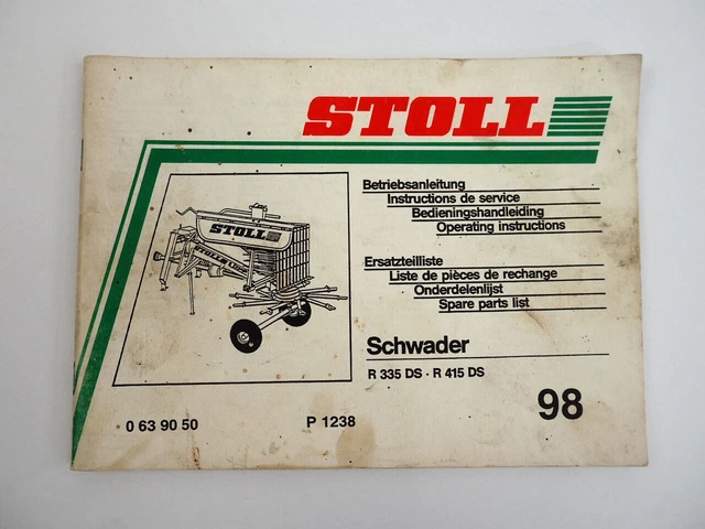 STOLL R 335 415 DS Schwader Betriebsanleitung Ersatzteilliste 1998 EUR ...