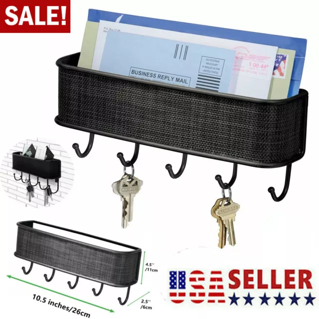 5 Hook Wall Mount Key Rack Hanger Holder Chain Storage Keys Organizer -BLACK