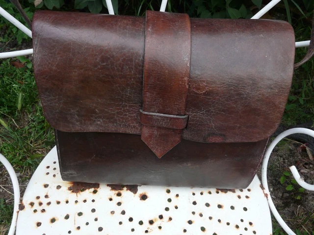 ancienne Sacoche sac en gros cuir avec bandoulière