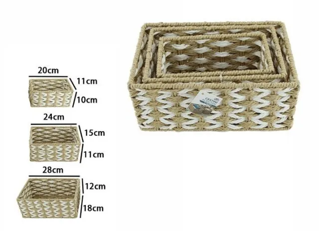 Set 3 Cestini Rattan Tris Varie Misure Porta Oggetti Organizer Rettangolari dfh