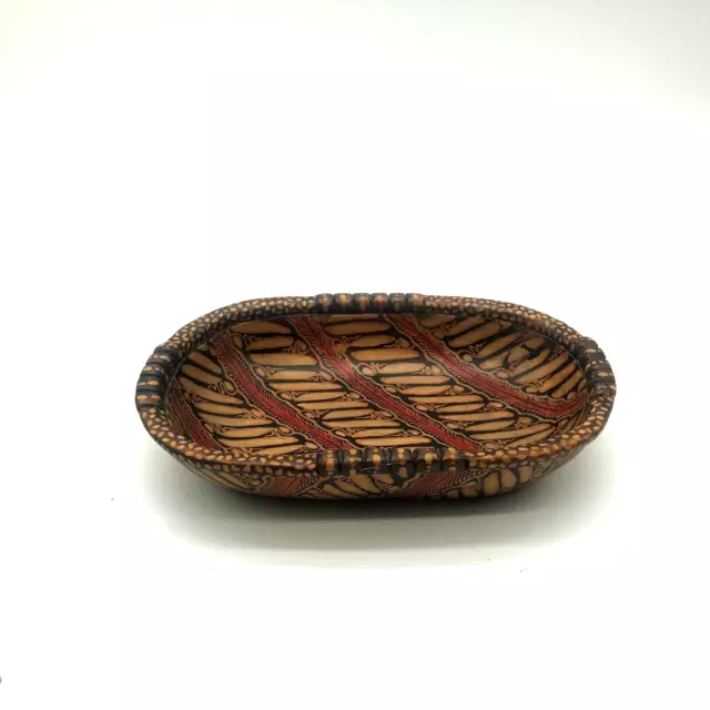 Vintage Hand Carved Painted Wooden Bowl Made Kenya Africa Oval 8"