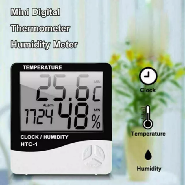 Humidity Indoor LCD Hygrometer Thermometer Meter Temperature Clock Digital Room