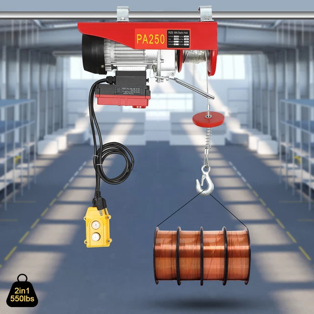PA250 110V Electric Hoist Winch Portable Crane with Wireless & Wired Remote New