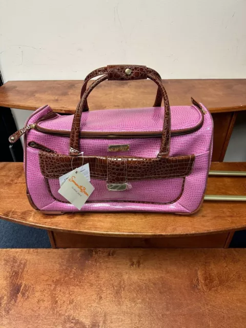 New Samantha Brown Rolling Embossed Baby Croc Wheeled Weekender Radiant Orchid 2