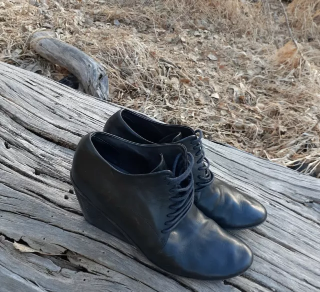 MARSELL Pennolina Black Buffalo Leather Lace-Up Oxford Shoes Wedge Bootie 39