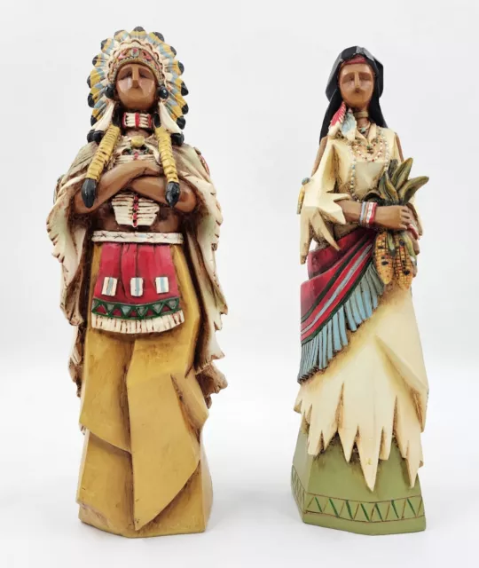 Pacific Rim Cubist Native American Indian Figurines Couple Wood Look Resin