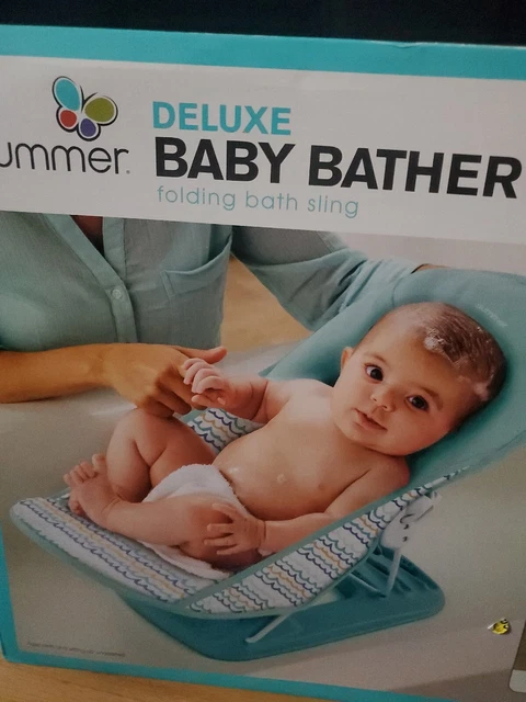 Summer Infant Deluxe Baby Bather Dashed Dots Gray/Aqua ~ Brand New In Box