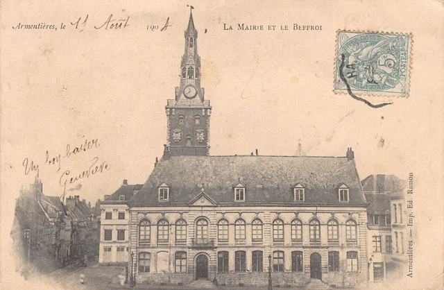 Carte Postale Ancienne Dept 59 Nord - Armentières la Mairie et le Beffroi