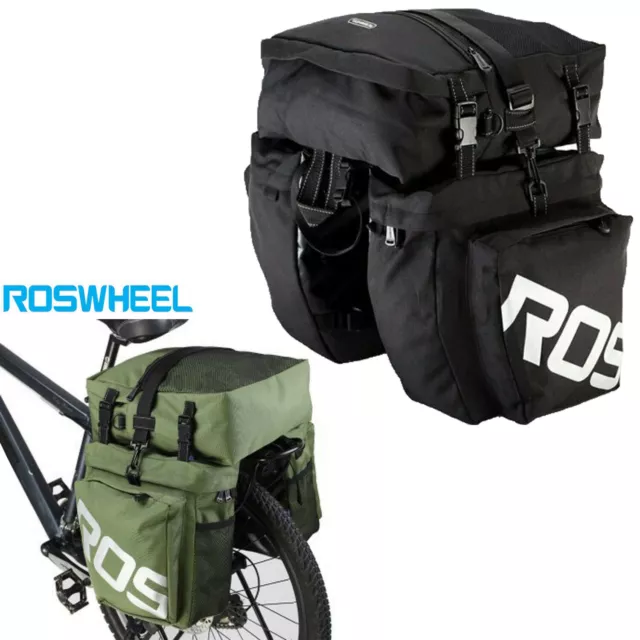 ROSWHEEL 3 In 1 Bike Carrier Rack Saddle Bag Bicycle Pannier Rear Seat Box 37L